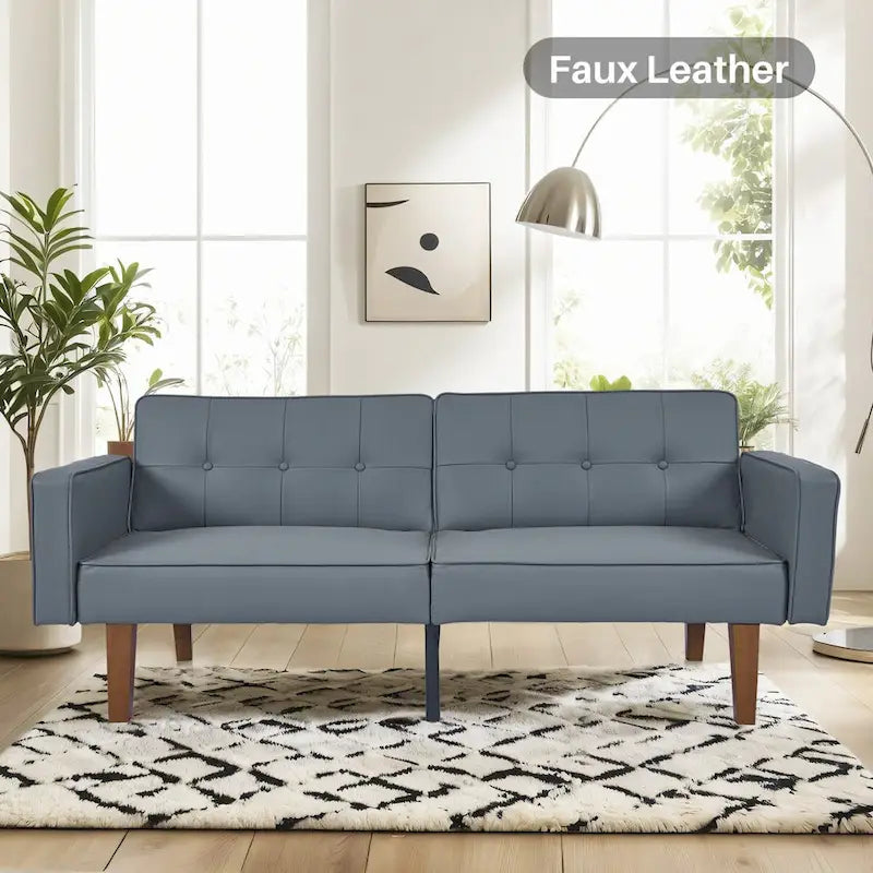 Convertible Futon Sofa Bed - Mid-Century Loveseat Sleeper with Tufted Back & Wood Legs for Living Room, Apartment, Office