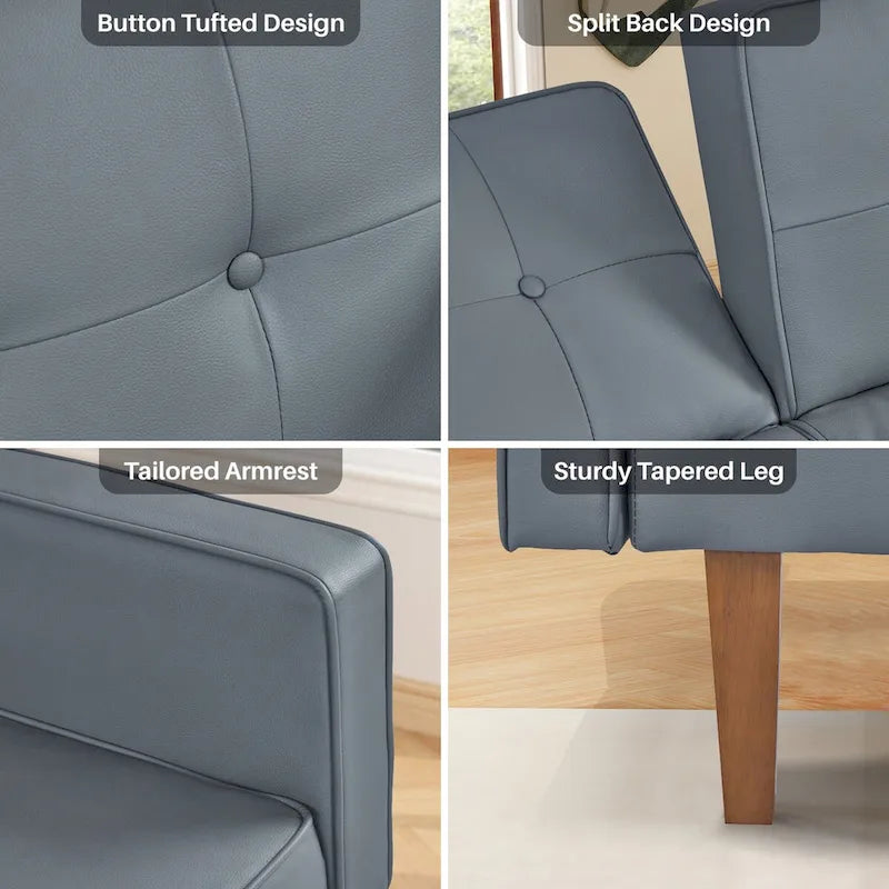 Convertible Futon Sofa Bed - Mid-Century Loveseat Sleeper with Tufted Back & Wood Legs for Living Room, Apartment, Office