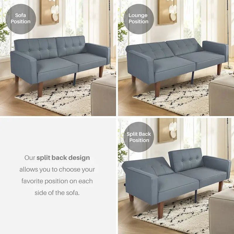 Convertible Futon Sofa Bed - Mid-Century Loveseat Sleeper with Tufted Back & Wood Legs for Living Room, Apartment, Office