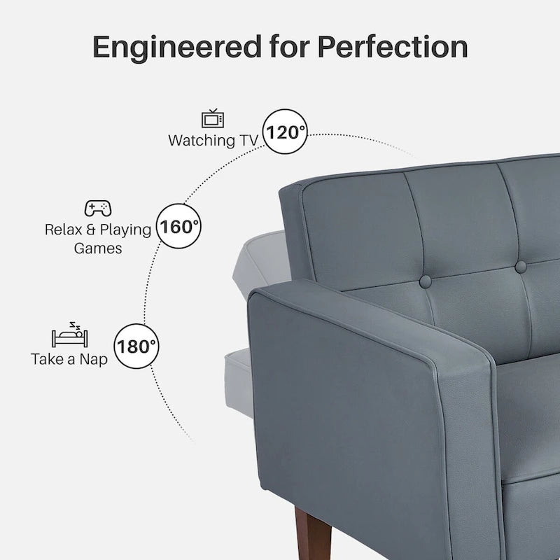 Convertible Futon Sofa Bed - Mid-Century Loveseat Sleeper with Tufted Back & Wood Legs for Living Room, Apartment, Office