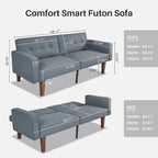 Convertible Futon Sofa Bed - Mid-Century Loveseat Sleeper with Tufted Back & Wood Legs for Living Room, Apartment, Office