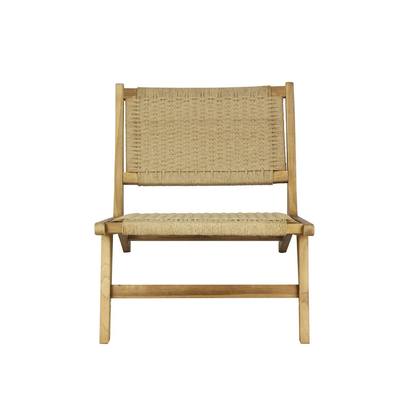 Mid-Century Modern Woven Seagrass Lounge Chair, Solid Teak Wood Armless Chair, 275 lbs Capacity, Natural