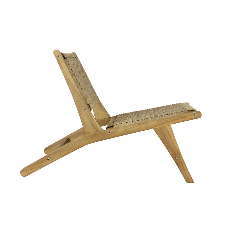 Mid-Century Modern Woven Seagrass Lounge Chair, Solid Teak Wood Armless Chair, 275 lbs Capacity, Natural