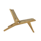Mid-Century Modern Woven Seagrass Lounge Chair, Solid Teak Wood Armless Chair, 275 lbs Capacity, Natural