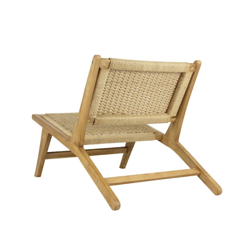 Mid-Century Modern Woven Seagrass Lounge Chair, Solid Teak Wood Armless Chair, 275 lbs Capacity, Natural