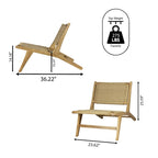 Mid-Century Modern Woven Seagrass Lounge Chair, Solid Teak Wood Armless Chair, 275 lbs Capacity, Natural