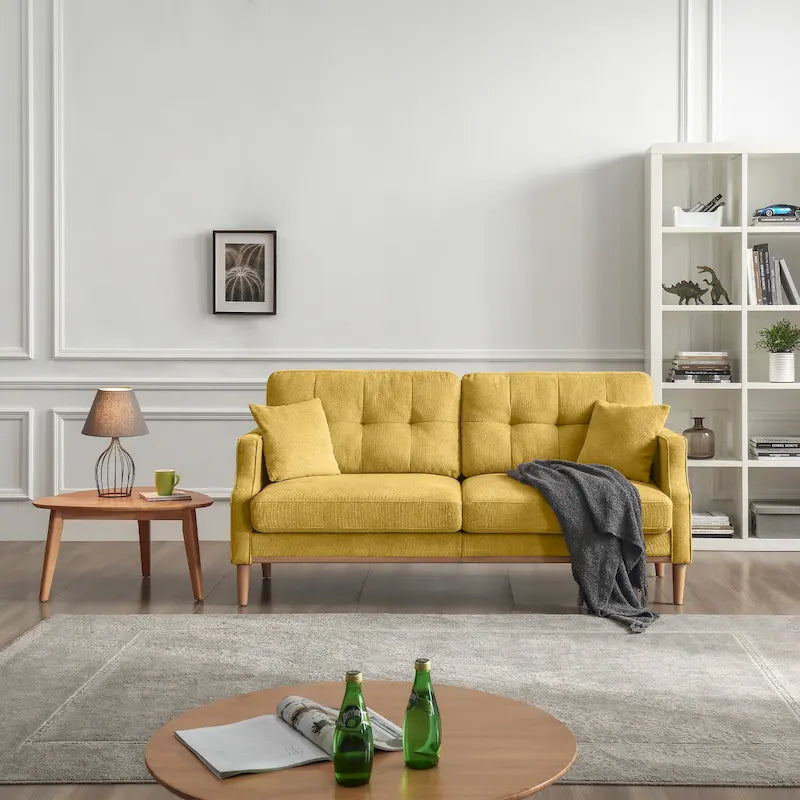 3-Seater Loveseat Sofa - Button-Tufted Back, USB Charging Port, Waterproof Polyester Fabric, 240 lbs Capacity, Cotton Filled