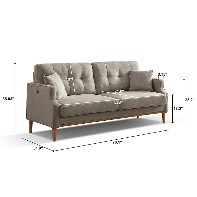 3-Seater Loveseat Sofa - Button-Tufted Back, USB Charging Port, Waterproof Polyester Fabric, 240 lbs Capacity, Cotton Filled