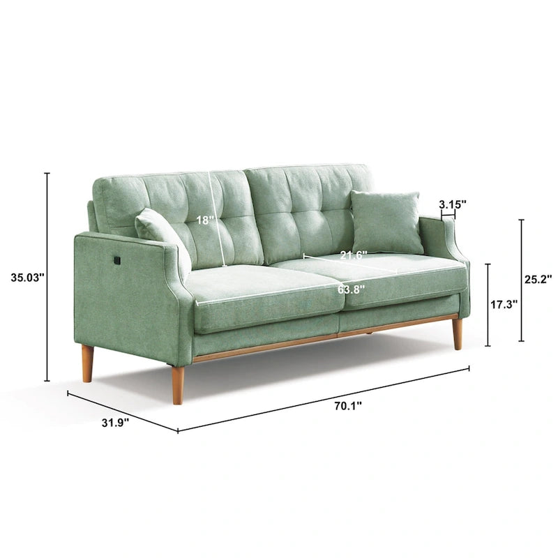 3-Seater Loveseat Sofa - Button-Tufted Back, USB Charging Port, Waterproof Polyester Fabric, 240 lbs Capacity, Cotton Filled
