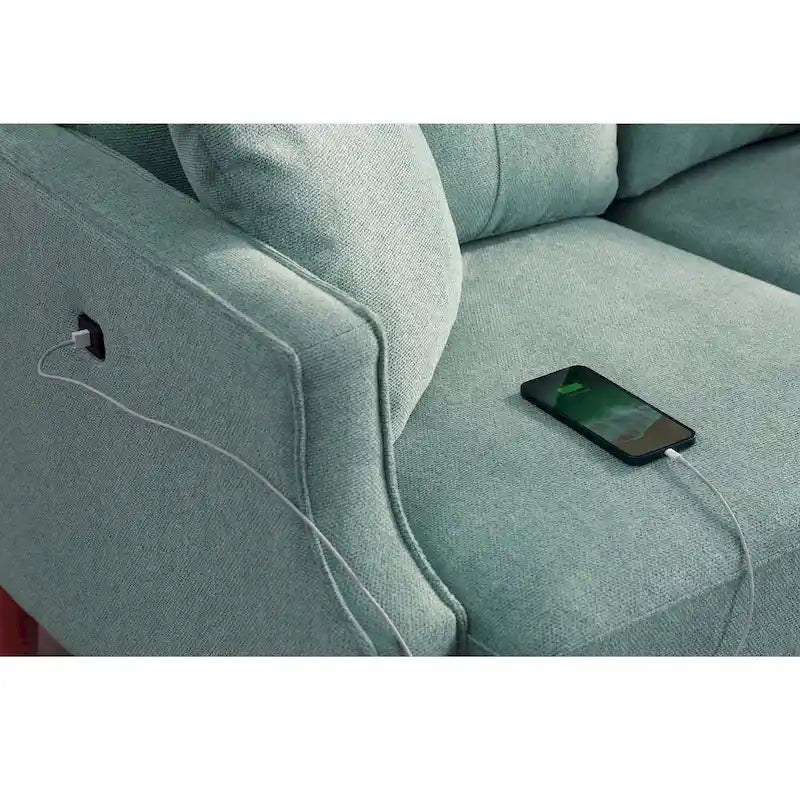 3-Seater Loveseat Sofa - Button-Tufted Back, USB Charging Port, Waterproof Polyester Fabric, 240 lbs Capacity, Cotton Filled