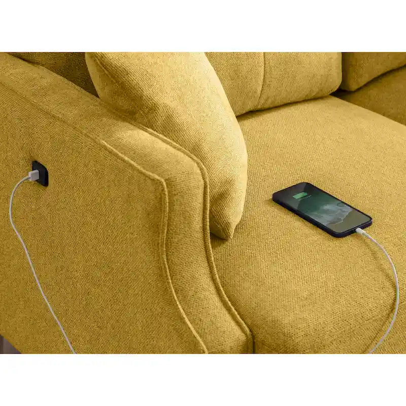 3-Seater Loveseat Sofa - Button-Tufted Back, USB Charging Port, Waterproof Polyester Fabric, 240 lbs Capacity, Cotton Filled