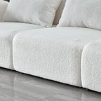 94" 3-Seat Teddy Fabric Sofa, 900 LBS Capacity, Curved Arms, Removable Cushions, White, Eucalyptus Wood Frame, Modern