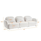 94" 3-Seat Teddy Fabric Sofa, 900 LBS Capacity, Curved Arms, Removable Cushions, White, Eucalyptus Wood Frame, Modern