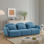 94" 3-Seat Teddy Fabric Sofa, 900 LBS Capacity, Curved Arms, Removable Cushions, White, Eucalyptus Wood Frame, Modern