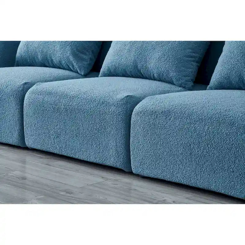 94" 3-Seat Teddy Fabric Sofa, 900 LBS Capacity, Curved Arms, Removable Cushions, White, Eucalyptus Wood Frame, Modern