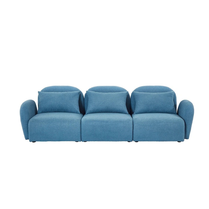 94" 3-Seat Teddy Fabric Sofa, 900 LBS Capacity, Curved Arms, Removable Cushions, White, Eucalyptus Wood Frame, Modern