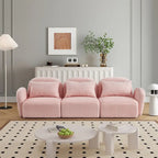 94" 3-Seat Teddy Fabric Sofa, 900 LBS Capacity, Curved Arms, Removable Cushions, White, Eucalyptus Wood Frame, Modern