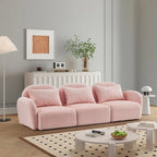 94" 3-Seat Teddy Fabric Sofa, 900 LBS Capacity, Curved Arms, Removable Cushions, White, Eucalyptus Wood Frame, Modern