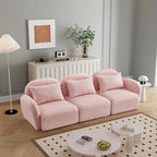 94" 3-Seat Teddy Fabric Sofa, 900 LBS Capacity, Curved Arms, Removable Cushions, White, Eucalyptus Wood Frame, Modern