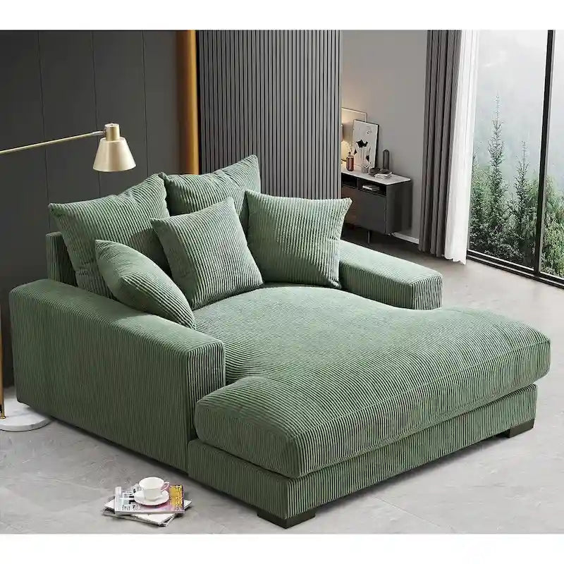 Oversized Corduroy Chaise Lounge Sofa, Plush Fabric, Double Square Arms, Removable Cushions, Lumbar Support, Modern Style