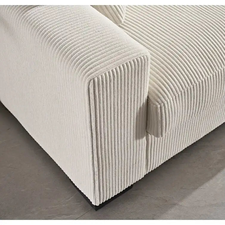 Oversized Corduroy Chaise Lounge Sofa, Plush Fabric, Double Square Arms, Removable Cushions, Lumbar Support, Modern Style