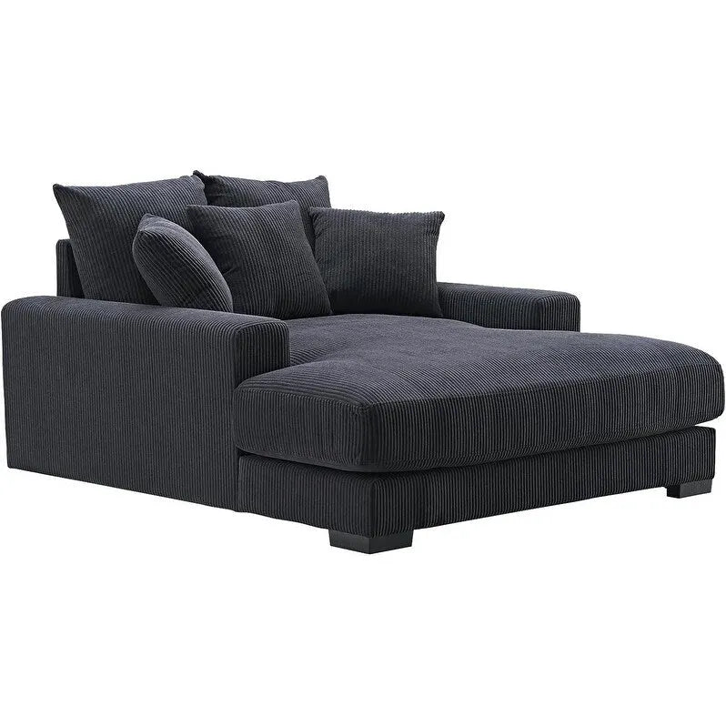 Oversized Corduroy Chaise Lounge Sofa, Plush Fabric, Double Square Arms, Removable Cushions, Lumbar Support, Modern Style