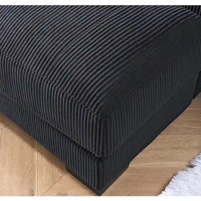 Oversized Corduroy Chaise Lounge Sofa, Plush Fabric, Double Square Arms, Removable Cushions, Lumbar Support, Modern Style