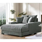 Oversized Corduroy Chaise Lounge Sofa, Plush Fabric, Double Square Arms, Removable Cushions, Lumbar Support, Modern Style