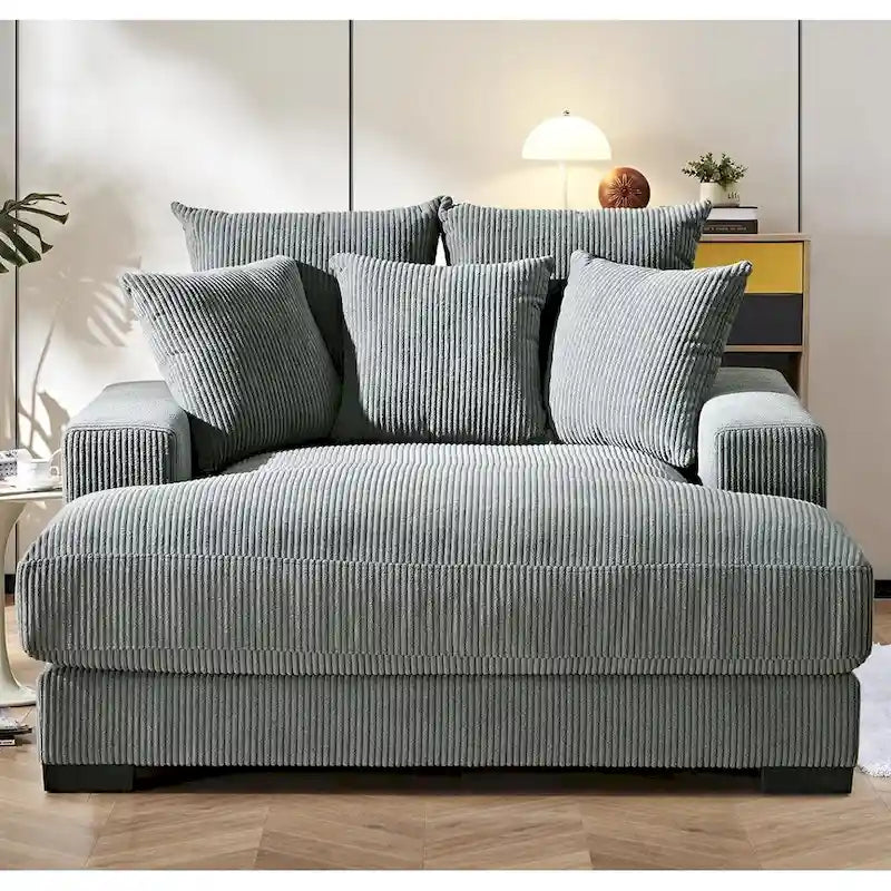 Oversized Corduroy Chaise Lounge Sofa, Plush Fabric, Double Square Arms, Removable Cushions, Lumbar Support, Modern Style
