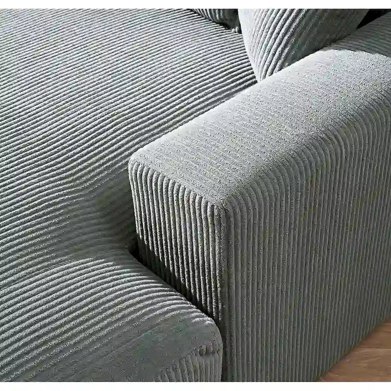 Oversized Corduroy Chaise Lounge Sofa, Plush Fabric, Double Square Arms, Removable Cushions, Lumbar Support, Modern Style