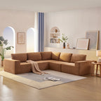 Modular L-Shaped Sectional Sofa - 5-Seat Terrycloth Fabric, Foam & Pocket Spring, No Assembly, 116" x 116", 440 lbs Per Seat