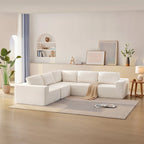 Modular L-Shaped Sectional Sofa - 5-Seat Terrycloth Fabric, Foam & Pocket Spring, No Assembly, 116" x 116", 440 lbs Per Seat