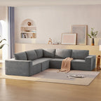Modular L-Shaped Sectional Sofa - 5-Seat Terrycloth Fabric, Foam & Pocket Spring, No Assembly, 116" x 116", 440 lbs Per Seat