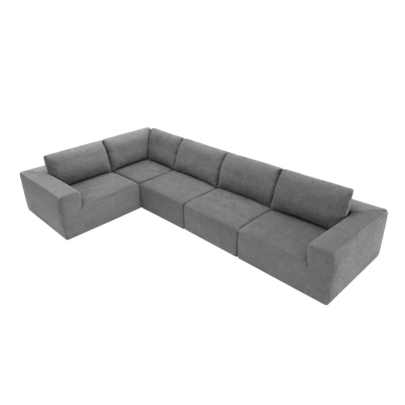 Modular L-Shaped Sectional Sofa - 5-Seat Terrycloth Fabric, Foam & Pocket Spring, No Assembly, 116" x 116", 440 lbs Per Seat