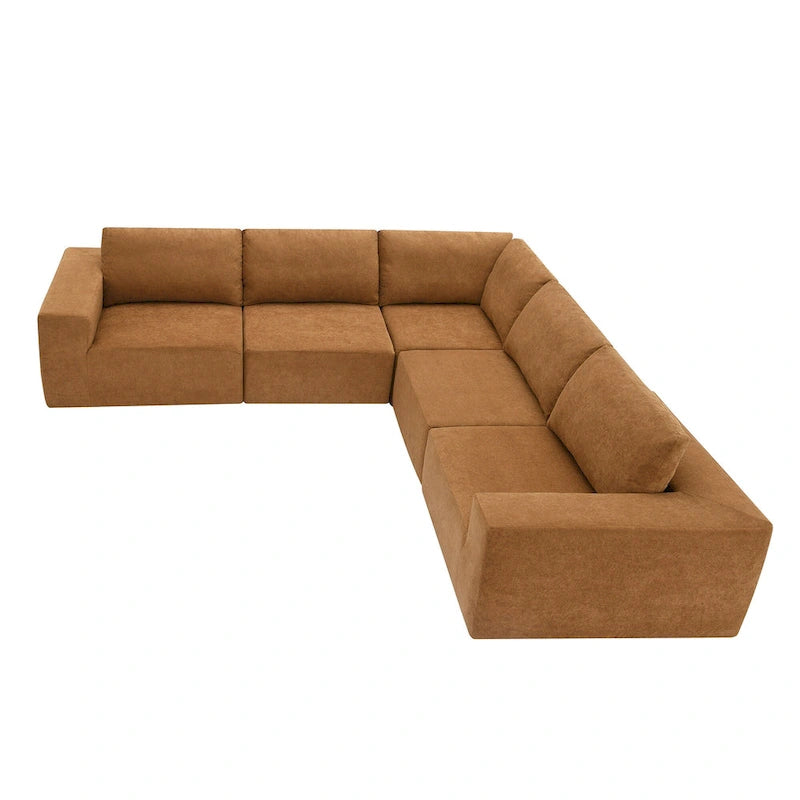 Modular L-Shaped Sectional Sofa - 5-Seat Terrycloth Fabric, Foam & Pocket Spring, No Assembly, 116" x 116", 440 lbs Per Seat
