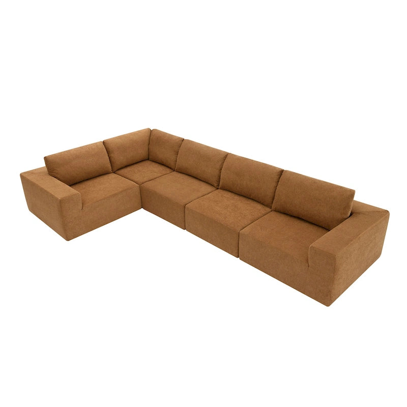 Modular L-Shaped Sectional Sofa - 5-Seat Terrycloth Fabric, Foam & Pocket Spring, No Assembly, 116" x 116", 440 lbs Per Seat