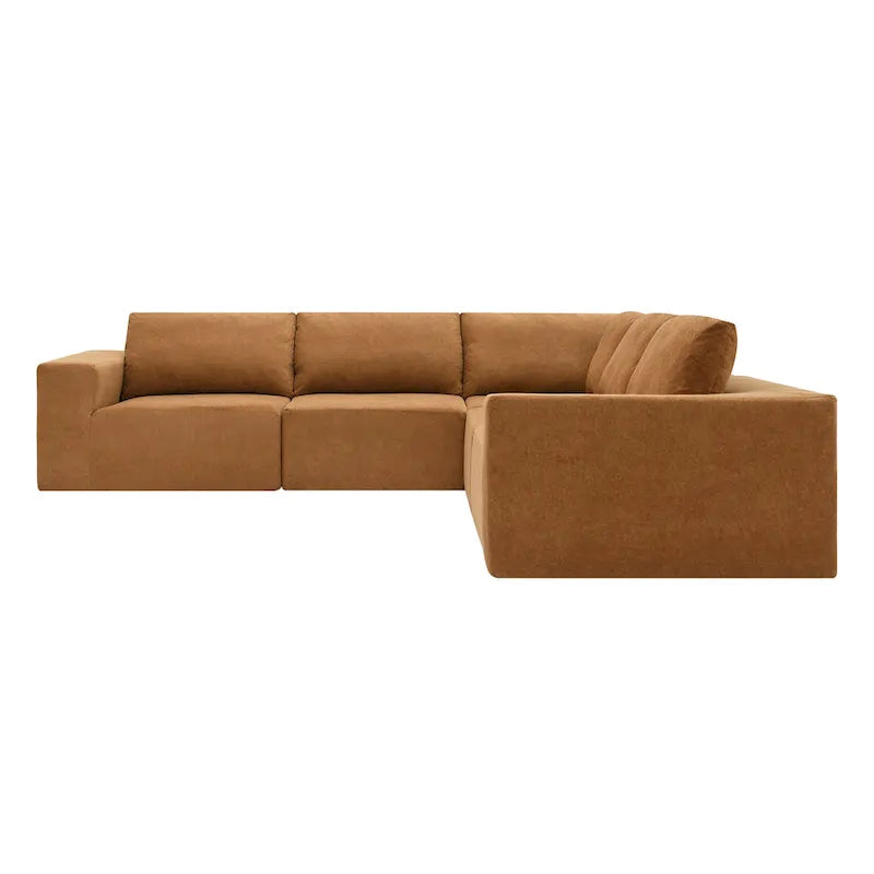 Modular L-Shaped Sectional Sofa - 5-Seat Terrycloth Fabric, Foam & Pocket Spring, No Assembly, 116" x 116", 440 lbs Per Seat