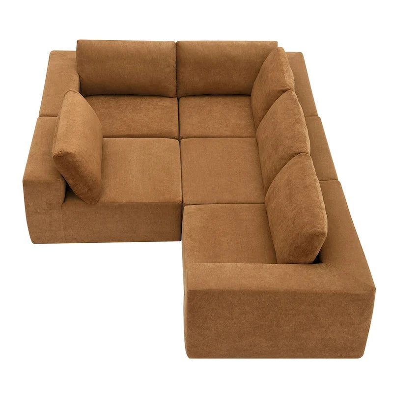 Modular L-Shaped Sectional Sofa - 5-Seat Terrycloth Fabric, Foam & Pocket Spring, No Assembly, 116" x 116", 440 lbs Per Seat