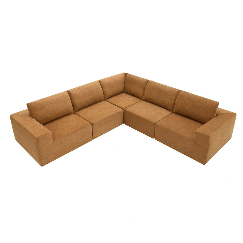 Modular L-Shaped Sectional Sofa - 5-Seat Terrycloth Fabric, Foam & Pocket Spring, No Assembly, 116" x 116", 440 lbs Per Seat