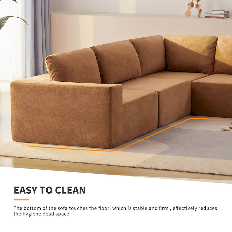 Modular L-Shaped Sectional Sofa - 5-Seat Terrycloth Fabric, Foam & Pocket Spring, No Assembly, 116" x 116", 440 lbs Per Seat
