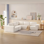 Modular L-Shaped Sectional Sofa - 5-Seat Terrycloth Fabric, Foam & Pocket Spring, No Assembly, 116" x 116", 440 lbs Per Seat