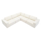 Modular L-Shaped Sectional Sofa - 5-Seat Terrycloth Fabric, Foam & Pocket Spring, No Assembly, 116" x 116", 440 lbs Per Seat