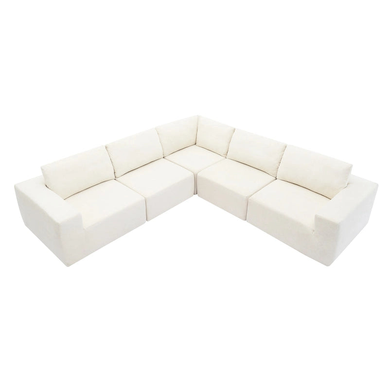 Modular L-Shaped Sectional Sofa - 5-Seat Terrycloth Fabric, Foam & Pocket Spring, No Assembly, 116" x 116", 440 lbs Per Seat