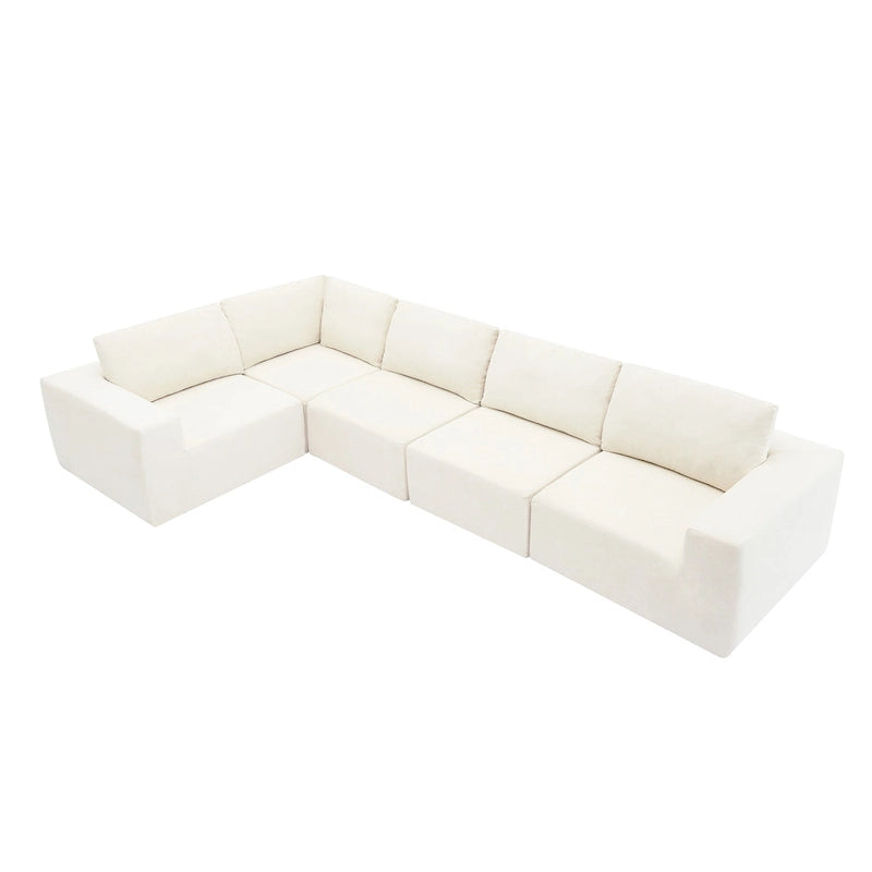 Modular L-Shaped Sectional Sofa - 5-Seat Terrycloth Fabric, Foam & Pocket Spring, No Assembly, 116" x 116", 440 lbs Per Seat