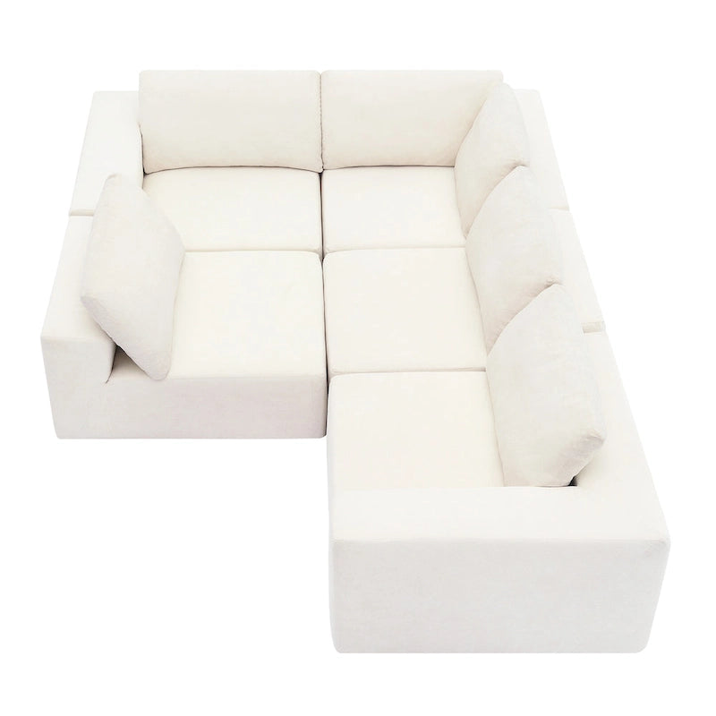 Modular L-Shaped Sectional Sofa - 5-Seat Terrycloth Fabric, Foam & Pocket Spring, No Assembly, 116" x 116", 440 lbs Per Seat