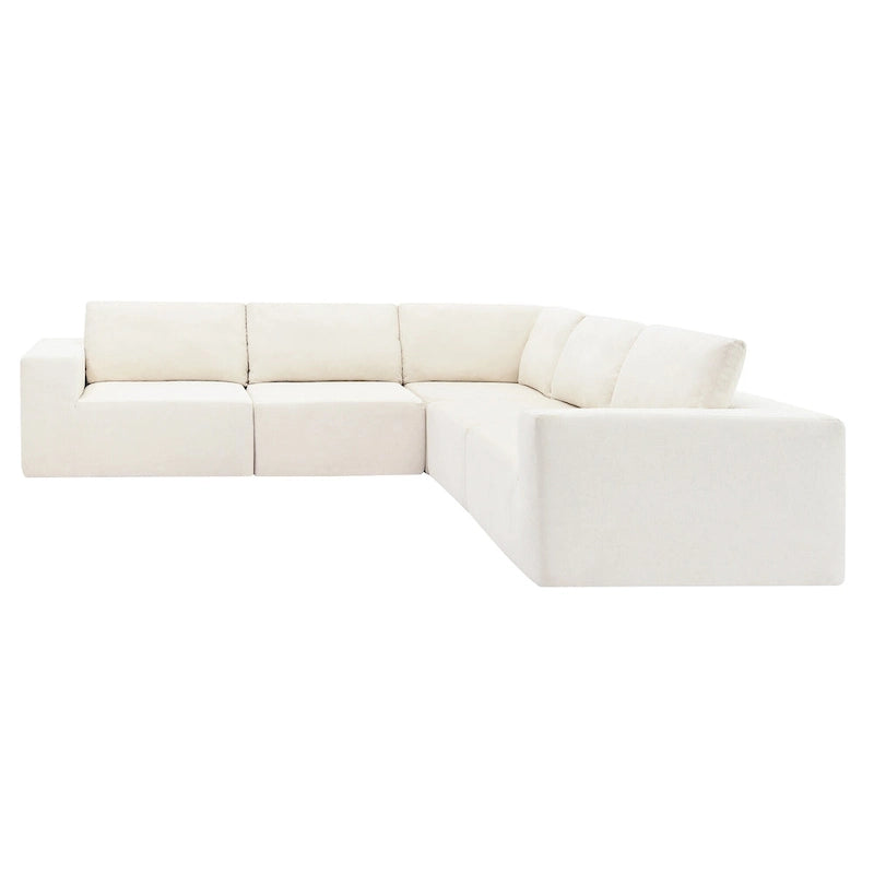 Modular L-Shaped Sectional Sofa - 5-Seat Terrycloth Fabric, Foam & Pocket Spring, No Assembly, 116" x 116", 440 lbs Per Seat