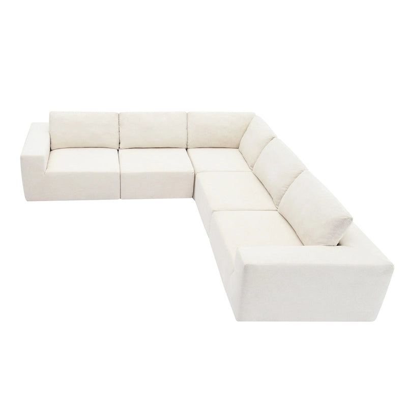 Modular L-Shaped Sectional Sofa - 5-Seat Terrycloth Fabric, Foam & Pocket Spring, No Assembly, 116" x 116", 440 lbs Per Seat