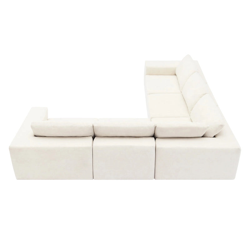 Modular L-Shaped Sectional Sofa - 5-Seat Terrycloth Fabric, Foam & Pocket Spring, No Assembly, 116" x 116", 440 lbs Per Seat