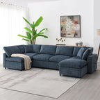 6-Seat Modular Chenille Sectional Sofa Bed with Ottoman, 130"L x 65"D, Convertible U-Shape, 330 LBS Capacity, Dark Blue