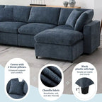 6-Seat Modular Chenille Sectional Sofa Bed with Ottoman, 130"L x 65"D, Convertible U-Shape, 330 LBS Capacity, Dark Blue
